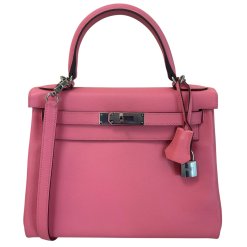 Hermès Kelly 28 Chevre Rose D'Ete e Cobalt Hardware Palladium